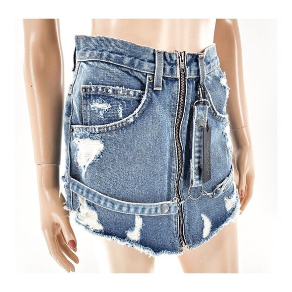 CARMAR Beatrice Distressed Denim Mini Skirt NWT - Picture 2 of 11